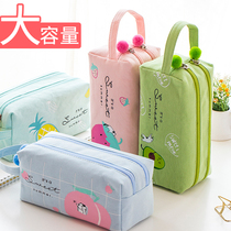 Large capacity Zipper pen bag Korean simple hipster cute cartoon students male canvas stationery bag ins Japanese girl heart junior high school students Korean creative multi-functional high school student Pencil Case
