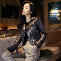 Sheepskin leather coat womens short motorcycle slim coat womens 2021 spring and Autumn new European goods leather leather jacket womens 2021 spring and Autumn new European goods leather leather jacket womens 2021 spring and Autumn
