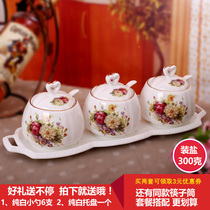 Ceramic kitchen seasoning jar with lid seasoning box material box condiment jar Jingdezhen European salt pot creative light luxury