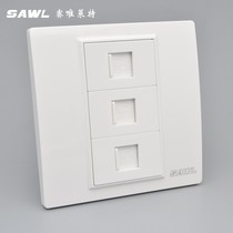 Type 86 three-port gigabit network broadband panel socket three-position six-type computer network cable socket panel concealed