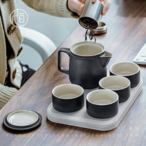 Piaoyi Cup kung fu tea set household small teapot set ceramic office tea cup whole set of storage tea set