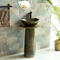 Flowing glaze kiln column type washbasin basin integrated balcony bathroom simple vertical column basin outdoor small