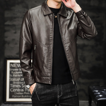 Leather mens leather Tide brand spring and autumn Korean version of the trend handsome young mens lapel casual jacket coat wt