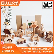Mouth infants can bite one-year-old children 3 full moon 6 gifts male and female babies Enlightenment toys wooden hand bell