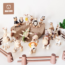 Simulation animal park toy gift set children's solid wood doll ornaments baby cognitive wood 2-3-5 years old