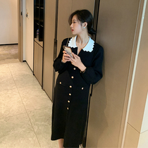 Pregnant women skirt 2021 autumn and winter new foreign style lapel sweater skirt stretch long knitted hot mom nursing dress