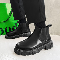 Chelsea Martin Mens boots Summer thick bottom Inron High Help tooling Mens shoes Trend 100 lap black casual leather boots
