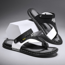 Slippers Mens Summer New 2022 Anti-wear and abrasion beach Sport leather sandals Driving out of use Dual-use herringbone sandals