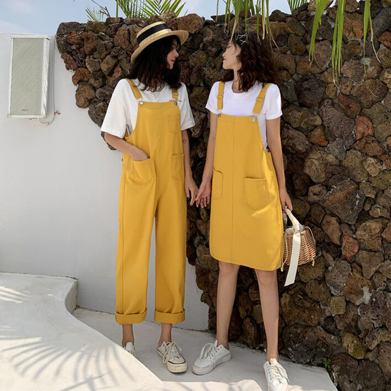 Skirt women 2021 new summer small yellow skirt skirt dress honey denim strappy pants small fresh