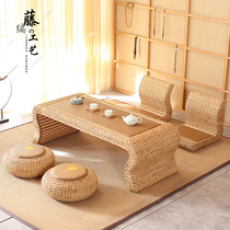 Rattan tatami coffee table Floor Japanese Zen tea table combination Bay window balcony low table Kang table collapsed rice table