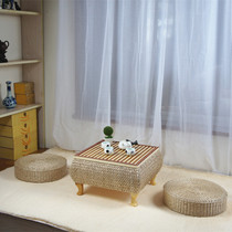 Bay window table Storage tea table Mini windowsill Decorative small table Casual IKEA straw tatami tea table combination