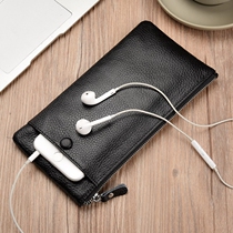 Mens genuine leather wallet Mens large capacity Large Capacity Zipper Bull Leather Handbag Japan-Japan Soft Pico Money clip Handbag Damp Leather Wallet