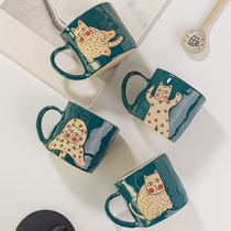 Cat Cup ceramic cup Japanese cute personality creative trend mug coffee cup water Cup home spoon with lid