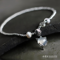 925 sterling silver anklet female summer Pearl Jade Fox Jade fall niche retro style lady High sense Crystal foot rope
