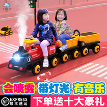 Childrens train can take people cartoon electric car four-wheel double remote control car Boys and Girls baby toy stroller