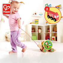 Hape snail trailer baby wooden drawstring trolley pull toddler toddler rope children pulling toys