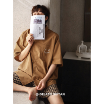 BeiYan summer mens short-sleeved cotton pajamas fashion shirt plaid pants homewear thin cool type set
