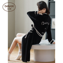 Beyyeon Autumn Winter Lady Coral Suede Pyjamas Sexy Woman Island Suede Sleeping Robe Korean version Warm Home Clothing Bathrobe