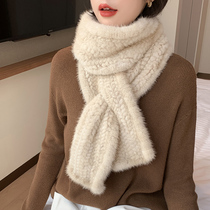 Korean mink fur scarf female Korean winter warm fur scarf double-sided woven mink scarf fur scarf