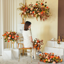  Wedding floral arrangement decoration simulation floral wall-mounted road lead row flowers sign-in table flowers retro European combination and collocation