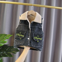 Boy autumn and winter denim Machia 2021 new foreign air baby gush with sleeveless jacket for boys shoulder outside
