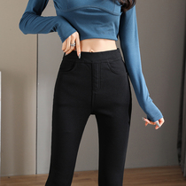 Black leggings women wear spring and autumn winter black pants magic pants plus velvet small foot pencil pants nine-plus size elastic waist