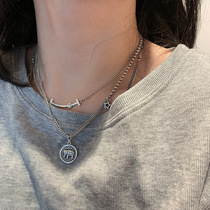  925 sterling silver Thai silver smiley face star necklace female ins hip-hop elephant clavicle chain retro does not fade summer cool wild