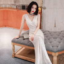 High-end fishtail evening dress female 2021 New banquet temperament sexy annual host dinner celebrity dress