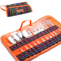 Outdoor picnic bag portable stainless steel chopsticks spoon Fork ethnic style tableware set barbecue picnic 12-piece set