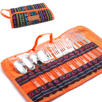  Outdoor picnic bag Portable stainless steel chopsticks spoon fork ethnic style tableware set Barbecue picnic 12-piece set