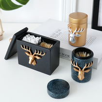 Toothpick box creative deer head personality toothpick tube home living room portable simple cute with lid cotton swab storage box
