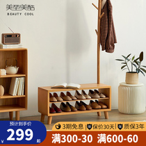 Solid wood changing shoes stool shoe rack hanging clothes hanger integrated simple shoe stool-style shoe cabinet in doorway can sit narrow and wear a shoe stool for home