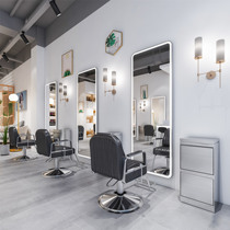 Hair shop mirror table Wall-mounted barbershop special mirror Hair salon with lamp hair cut net red barbershop mirror table simple