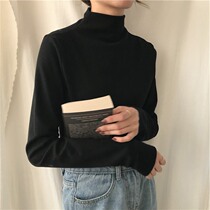 Half high collar plus velvet base shirt coat women autumn and winter 2021 New slim foreign style black interior long sleeve T-shirt tide