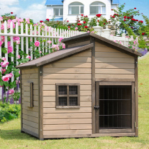 Double top room outdoor anti-corrosive solid wood dog house dog house dog house rain-proof gold wool dog cage dog house Villa Super Large Dog