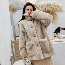 Australian cashmere coat women 2021 Winter new grain lamb fur coat feminine plush medium length