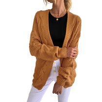 Cardigan sweater womens 21-year sweater autumn and winter wear loose foreign style medium and long simple coat skin-friendly fashion