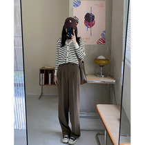 HHYEE Brown draped suit pants 2021 new autumn high waist slim Joker casual loose straight pants children
