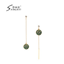 sumni Shini 18K bag gold S925 silver asymmetrical enamel drop glaze Long style Roman symbol element earrings