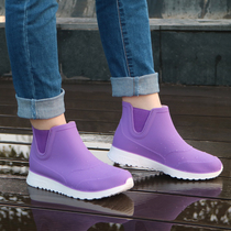 New Pint Winter Cute Short Drum Outside Wearing Non-slip Plus Suede Rain Shoes Lady Adults Waterproof Shoes Korea Fashion Rain Boots Rubber Shoes