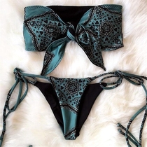 2018 vintage printed bikini new AliExpress chest knotted swimsuit women strap swimsuit European and American bikini