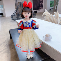 Girl Long Sleeve Dress dress 2022 Autumn winter new Child foreign air New Chinese New Year uniforms with velvet thickened White Snow princess dress