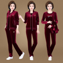 Spring and Autumn Middle-aged Mother Gold Velvet Suit Women Fashion Foreign Style Middle-aged and Elderly Sports Leisure Suit Skinny Sportswear