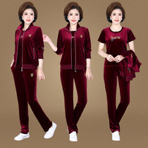 Spring Autumn Middle Aged Mother Gold Velvet Suit Women Fashion Foreign Gas Middle Aged Casual Sportswear Show Skinny Clothing Thin
