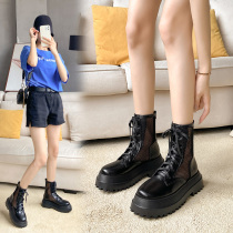 Heightening Martin boots Summer thin style 2022 New net boots hollowed-out boots breathable black shoes thick bottom short boots