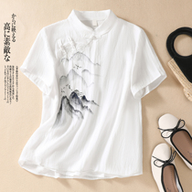 Spring and summer Han clothing of Zen women cotton tea dress Chinese female Chinese style Chinese Tang Disk Clothing Two sets