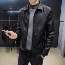 Leather leather jacket jacket mens 2021 spring and autumn Korean version of the trend handsome casual Joker short jacket locomotive suit