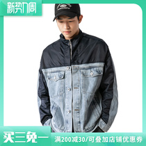NINPURE trench coat denim paneled denim jacket mens loose American new style zipper casual jacket trendy brand
