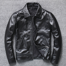 Anti-season spike price first layer cowhide leather leather leather jacket mens lapel simple atmosphere casual leather jacket spring and autumn