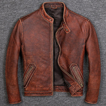 Special price pick-up retro leather leather mens collar slim head layer cowhide old motorcycle leather jacket handsome coat